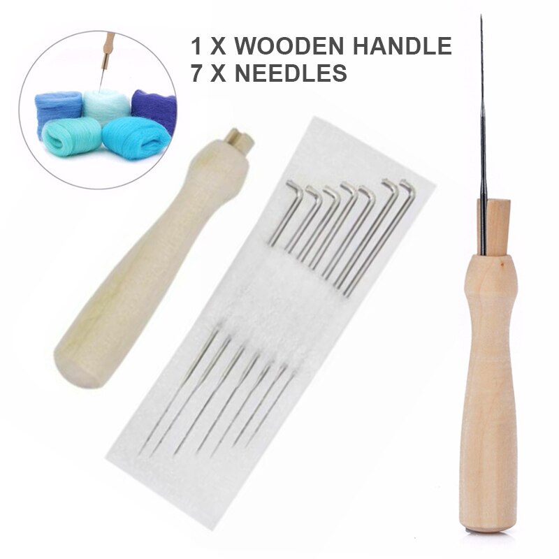 7 unids/set de agujas finas de fieltro de lana, juego de agujas de bolsillo para manualidades DIY, herramientas de fieltro con mango de madera para coser lana