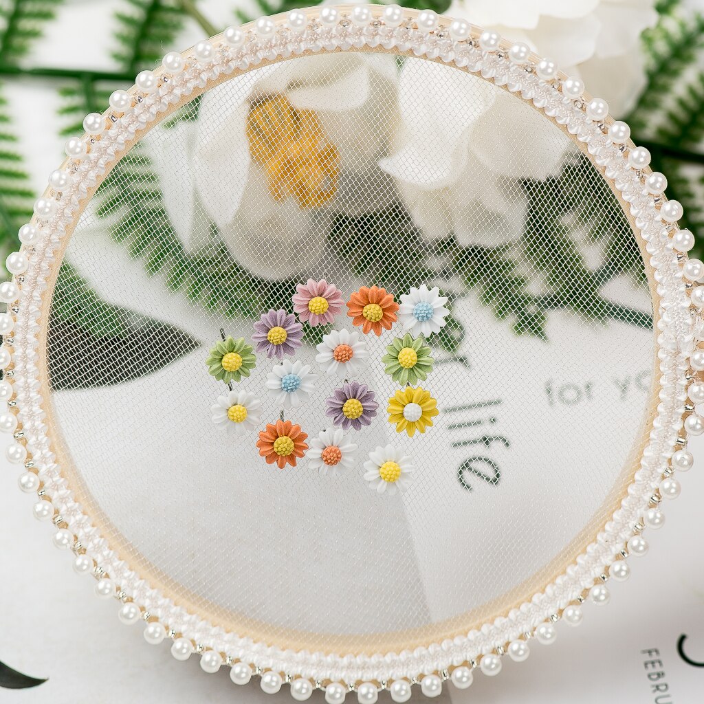 Pendientes de tuerca de cerámica Multicolor con flor de Margarita, joyería de a la , para mujeres y niñas # LY133