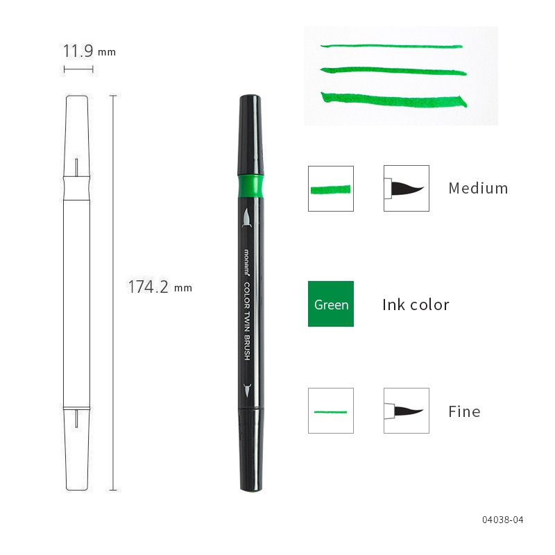 Monami Color Twin Brush Pen, Watercolor Art Home DIY Marker for Drawing Painting Doodle Calligraphy Liner School F554: 6 Green