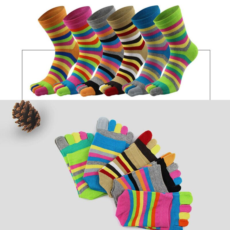 Neue Frauen Lustige Streifen Kappe Socken Baumwolle Fünf Finger Socken Casual Weiche Socken Mit Zehen Bunte Socken 6 farbe