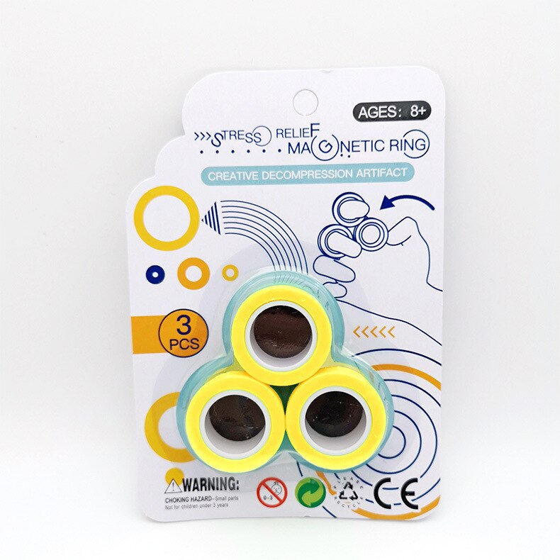 Finger Magnetic Rings Anti-stress Fin Gears Magnetic Rings for Autism ADHD Anxiety Relief Focus Kids Decompression Fidget Toys: Yellow