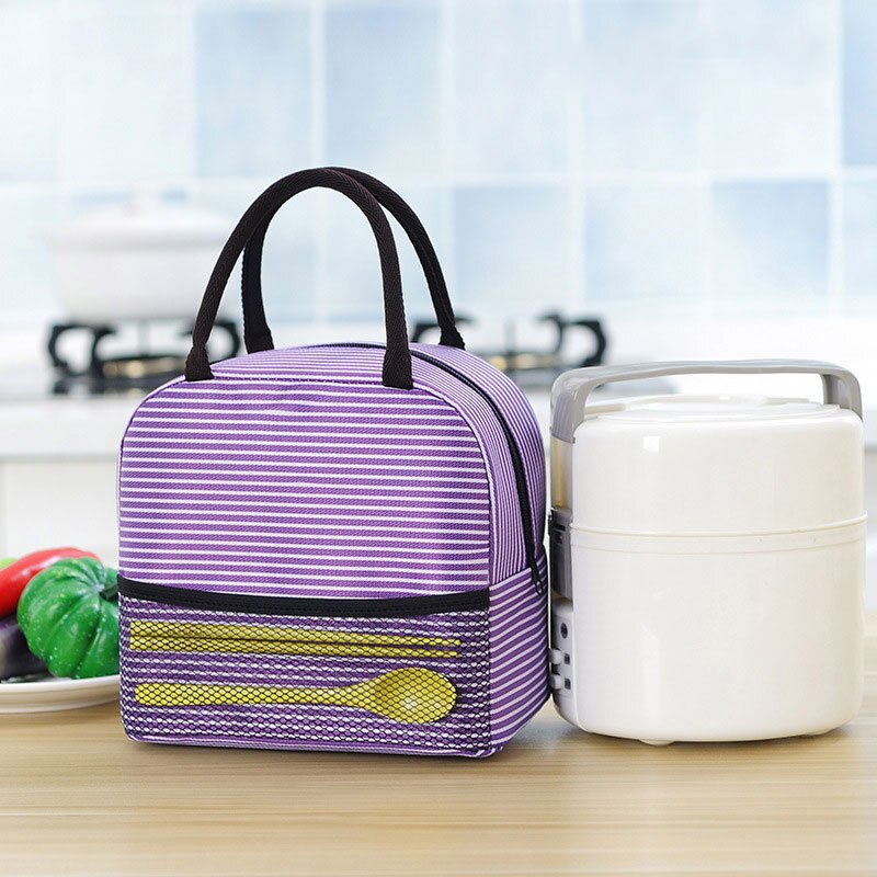 Women Reusable Insulation Lunch Bag Kids Warm Keeping Lunch Thermal Box Cooler Tote Handbags Food Bags: purple