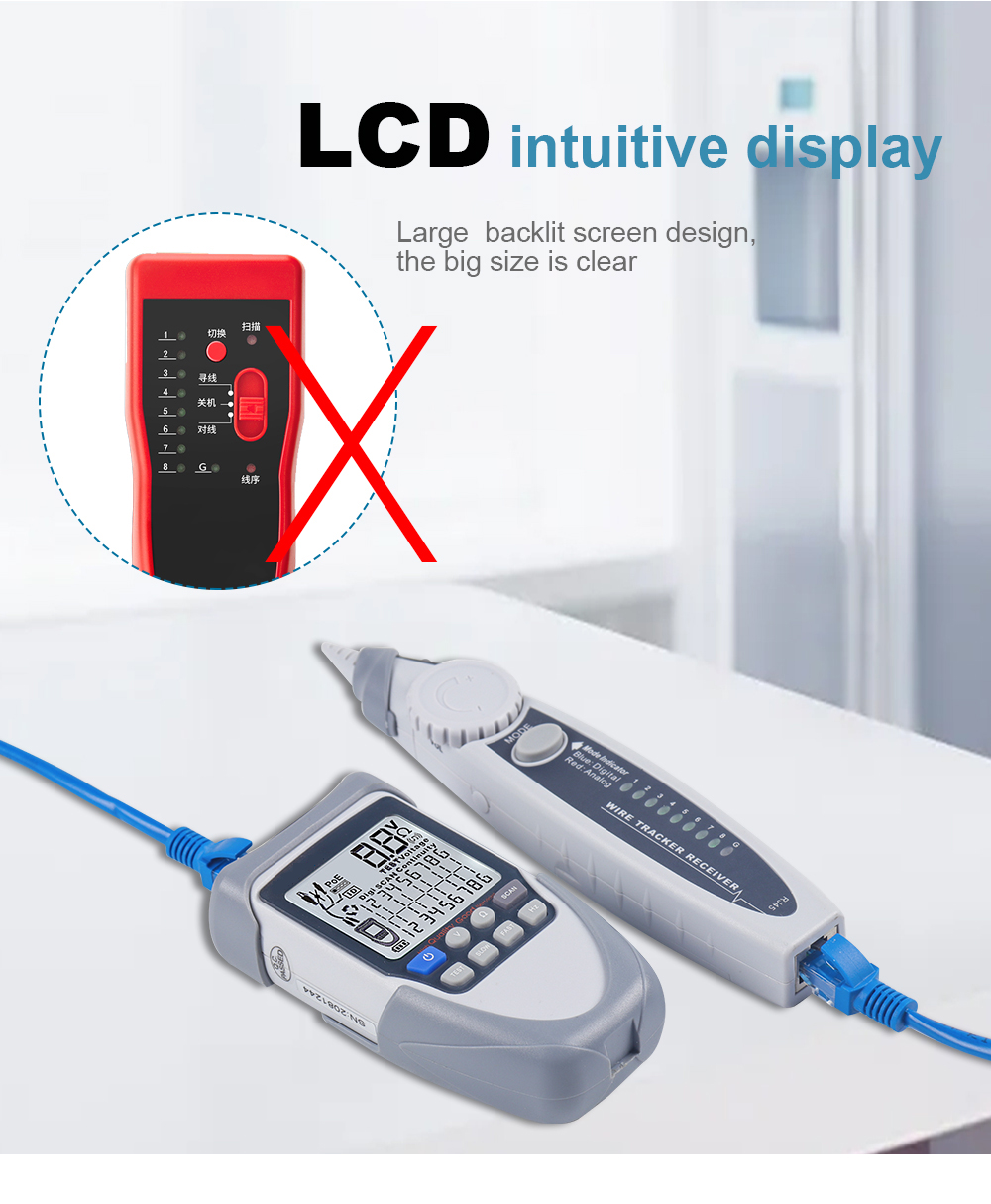 ET613 LCD intelligente network line finder telefono network line finder/accoppiamento/anti-interferenza patrol line checker POE line