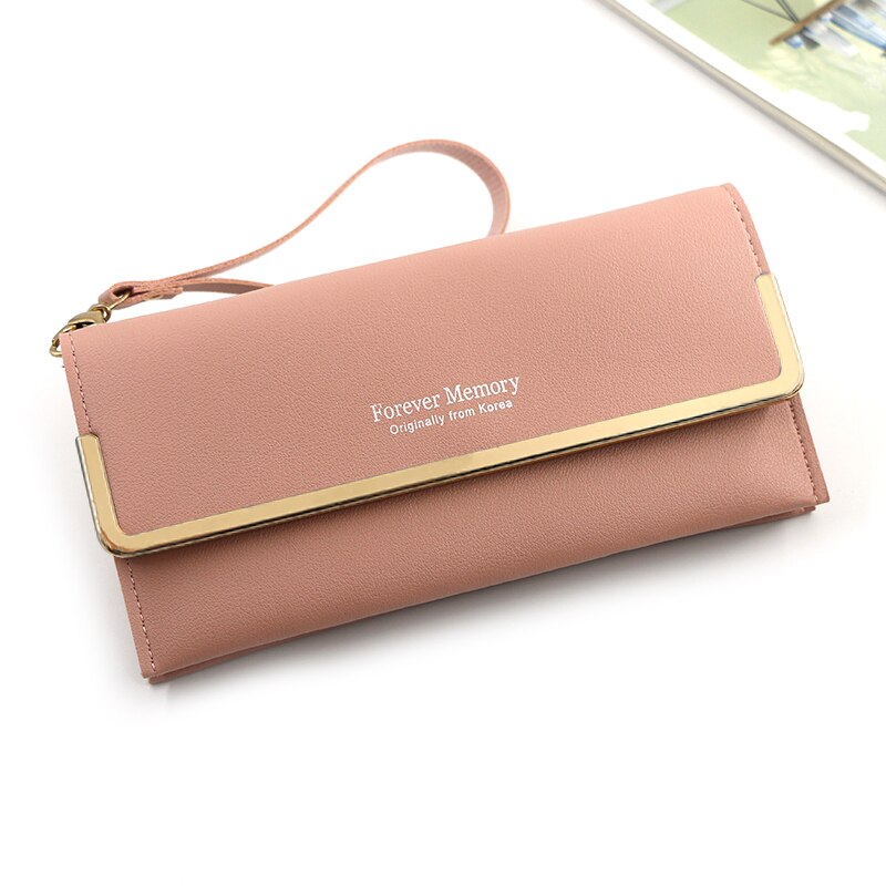 Wristlet Women's Long Wallet Letter Clutch Purse Ladies Multifunctional Leather Card Holder Metal Daily Use Coin Purse: Pink