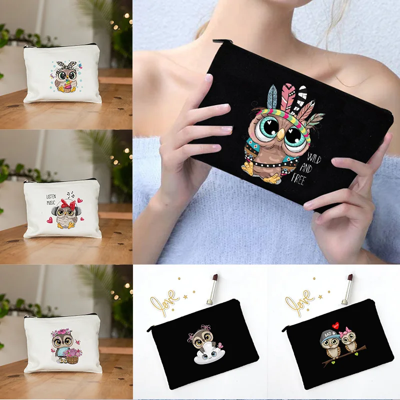 Sac de maquillage imprimé hibou de dessin animé, nécessaire de voyage, pochette de rangement de toilette pour femmes, sacs à cosmétiques en toile à fermeture éclair, meilleur