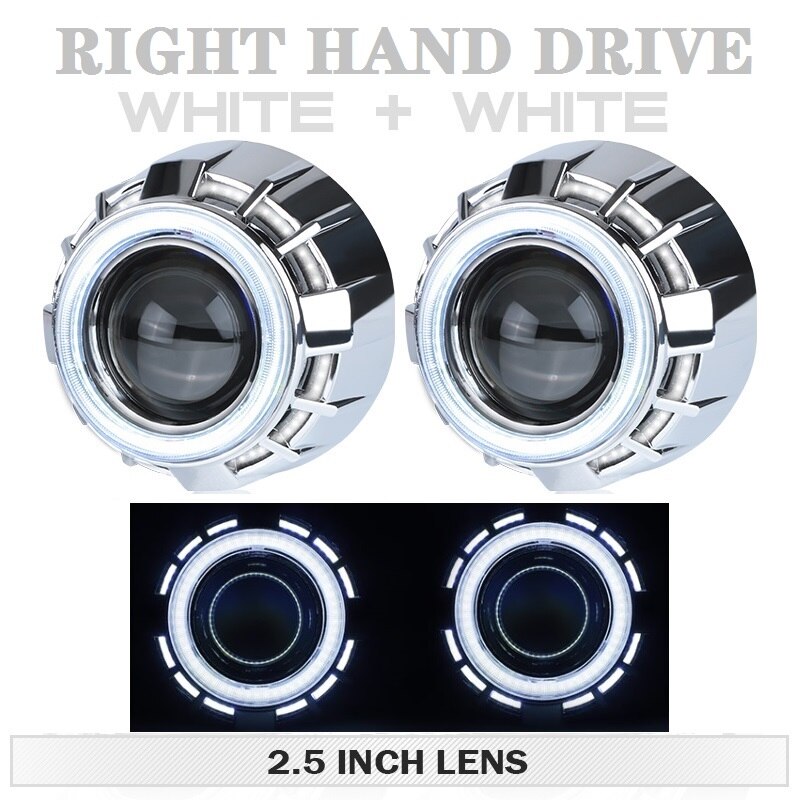 Lente de proyector Bi Led de doble Ojo de Ángel, 3,0 y 4,0 pulgadas, blanco, rojo, azul, Ojo de Ángel, readaptación H7, conjunto de Faros para automóvil, H4, 2,5: 2x RHD White White