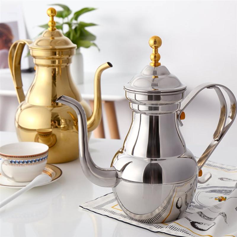Théière arabe du moyen-orient, acier inoxydable, argent or, col de cygne, Pour café, thé, bouilloire, filtre, passoire, Pot environnemental