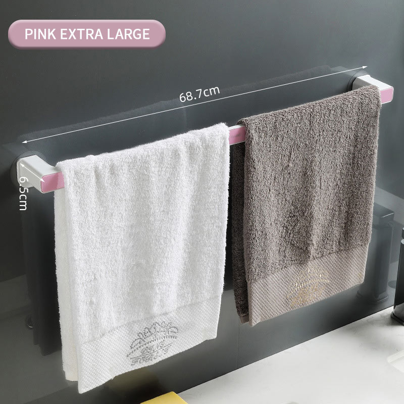 Colgador de toalla montado en la pared, organizador de baño, estante de barra de toalla, gancho de baño, toallitas de cocina, soporte de toalla adhesiva: Pink Extra Large
