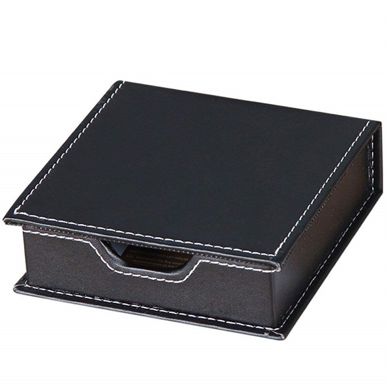 XRHYY PU Leather Desktop Name Cards Sticky Notes Holder Organizer Memo Note Dispenser Case with a Lid Cover: Black