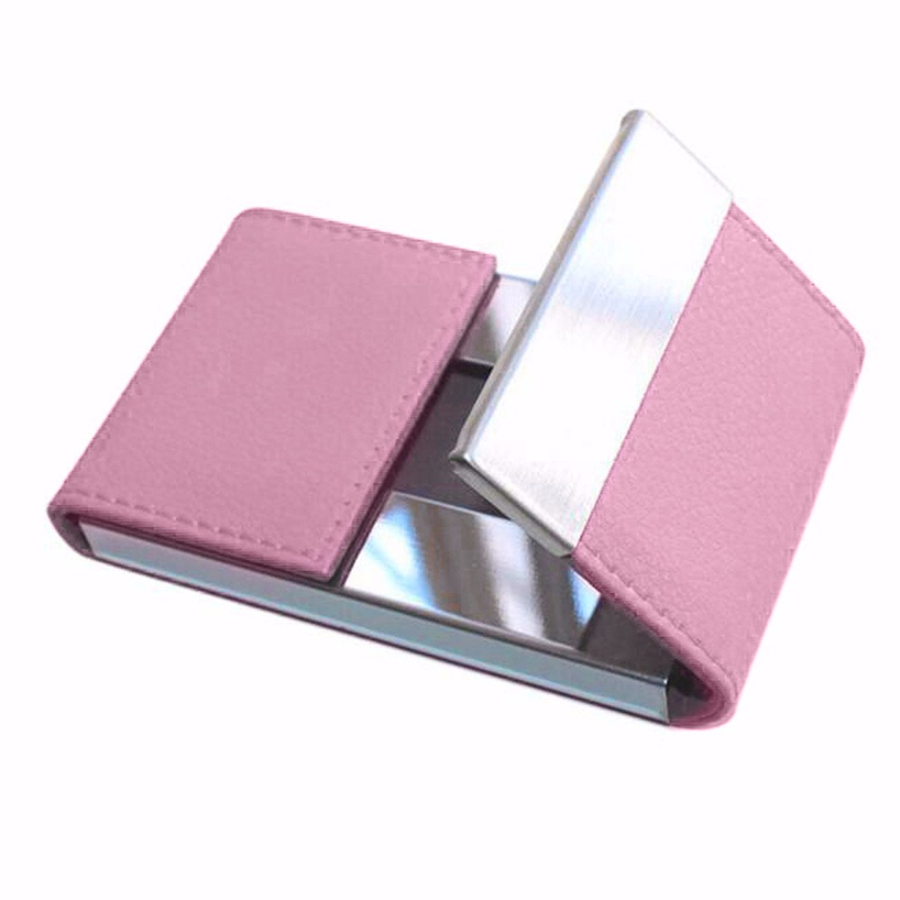 Aelicy Women Pink PU Leather Metal Double Open Credit Card Cover Package Box Business Card ID Name Card Holder Case Card Wallet0