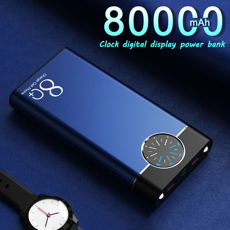 Batería Externa de 80000mAh para reloj, pantalla Digital, cargador de teléfono de gran capacidad, LED, para viajes al aire libre, portátil, para teléfonos inteligentes