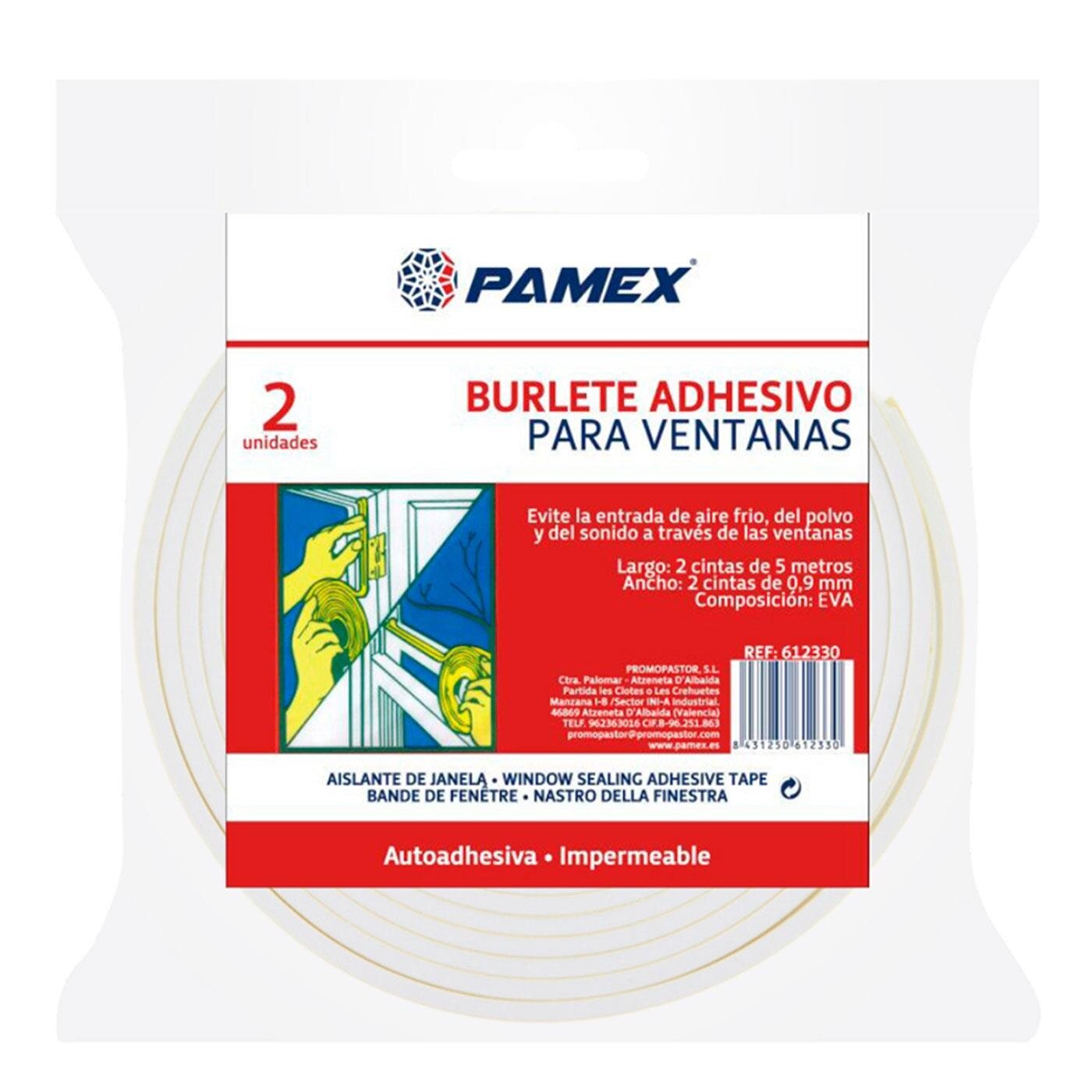 Pamex - Burlete adhesivo aislante para ventanas, 2 uds, 5 m x 0.9 cm