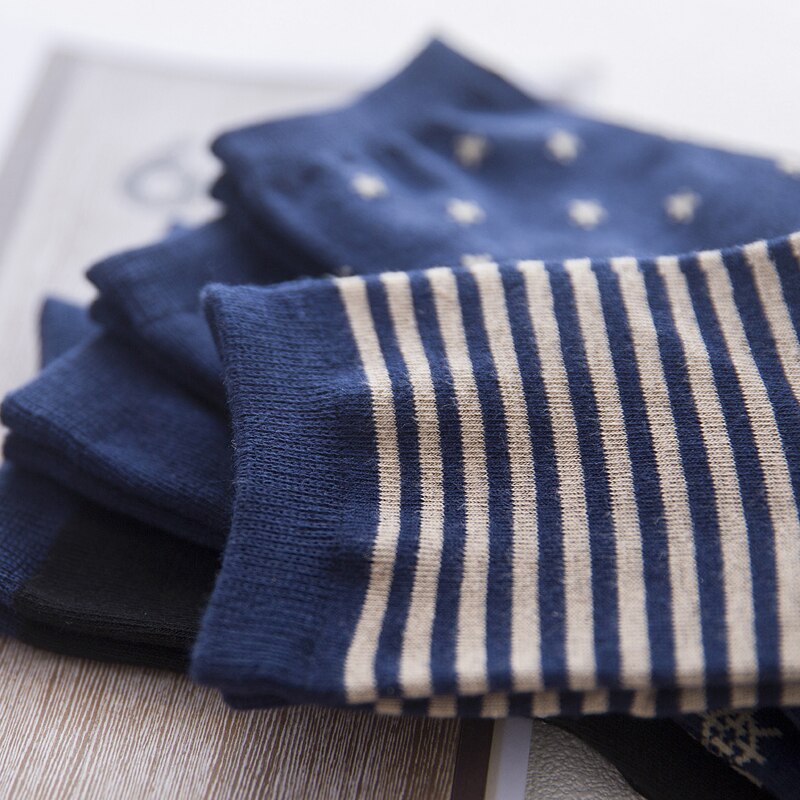 LJIQQ, 5 pares, novedad, azul marino, calcetines azules para hombre, calcetines informales de algodón con personalidad, calcetines de estilo coreano para primavera y verano