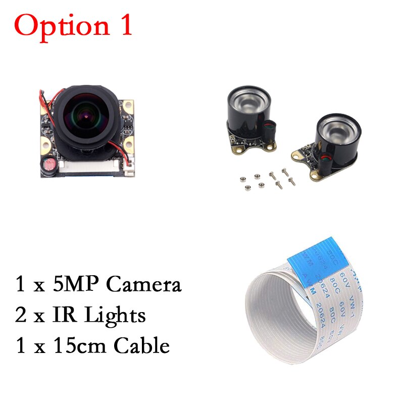 5MP Raspberry Pi Night Vision Camera Module - 1080P - IR-CUT - 175 Degree Angle - for Raspberry Pi 4B/3B+: Option 1