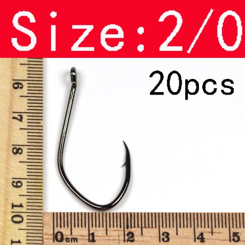 Anzuelo de pez gato de acero al carbono, accesorio afilado con púas, 3/0, 2/0, 1/0, 6, 8 V, 20 Uds.: Size 2I0 20PCS