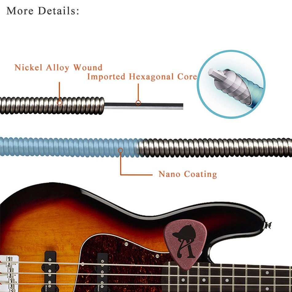 Orphee-cuerdas de guitarra serie QB, herramienta de reparación de cuerdas de bajo eléctrico, cuerda de Metal para 4, 5 y 6, accesorios para cuerdas de guitarra