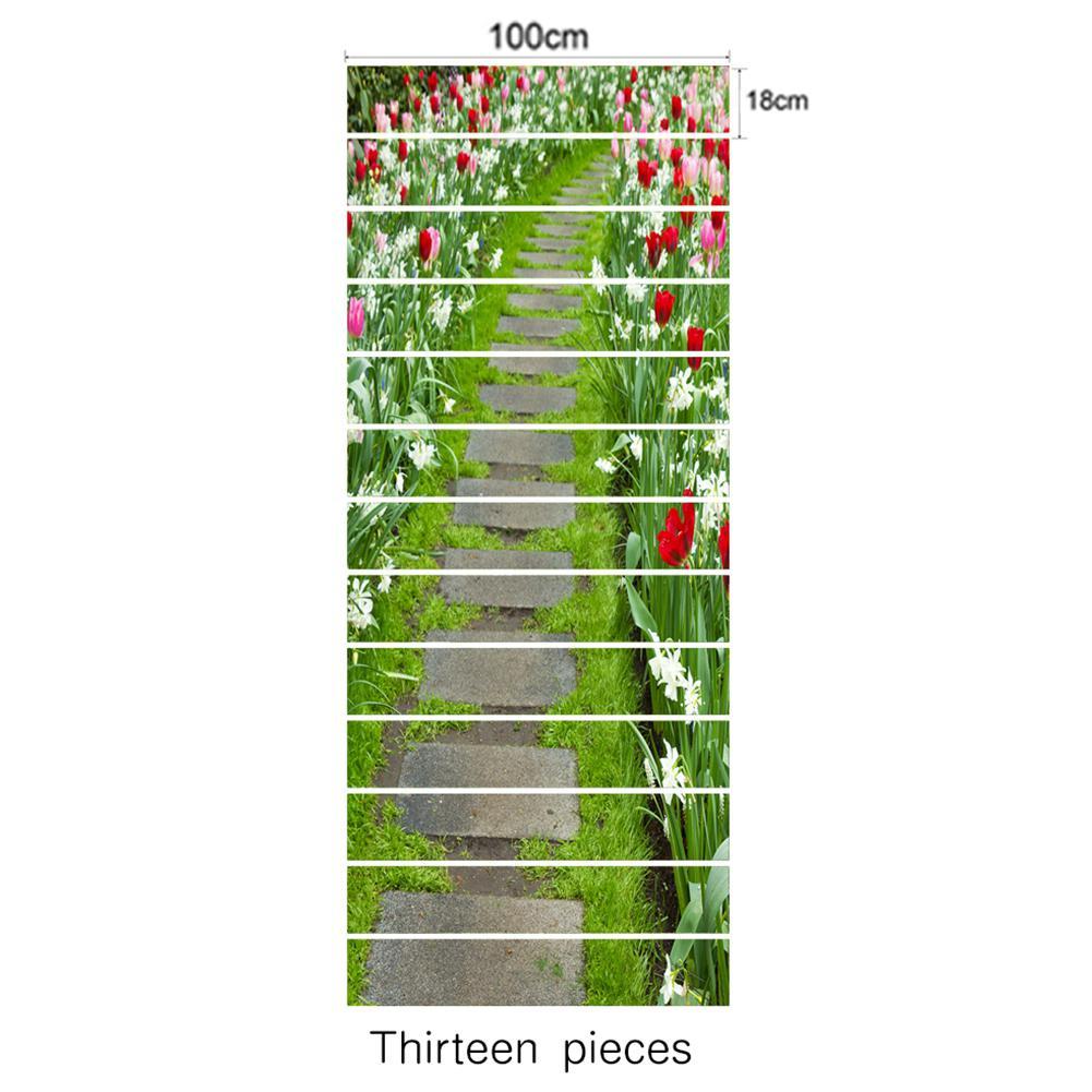 13 sztuk schody schody pion naklejka podłogowa samoprzylepne kwiaty robić składania wzór schody naklejka dekoracje: LT1327