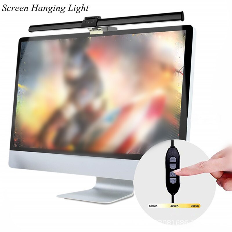 Skærm hængende tændt skrivebordslampe 1000 ansi kontor lampe skærm laptop justerbar lys med usb-kontrol kolde varme farver ført
