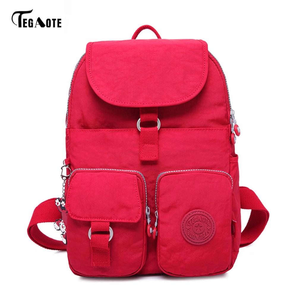 TEGAOTE School Backpack for Teenage Girls Mochila Feminine Backpacks Women Solid Famous Nylon Casual Laptop Bagpack Female: Red