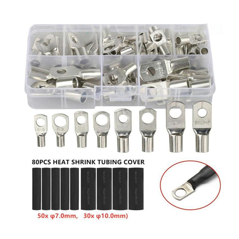 140PCS/SET SC25-6 25-8 25-10 25-12 Copper Cable Lug Kit Cable Lugs Nose Hole Terminals Battery Copper Bolt Connector Tinned U5E6: Default Title