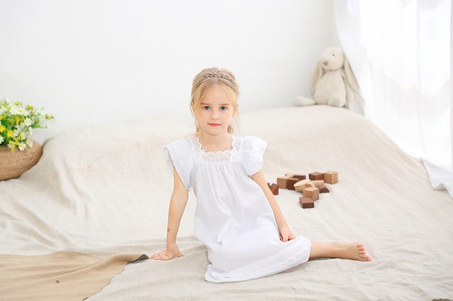 Camisón de manga corta para niñas, pijamas de estilo de corte, Tops bonitos de ocio, de princesa, de verano