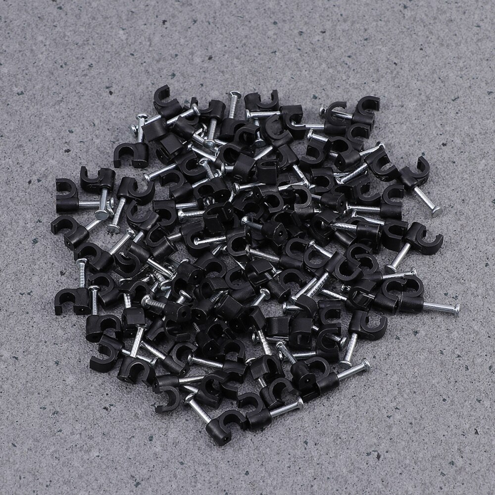 100pcs 4mm Cable Clip Wire Cord Fastener Telephone Line Tie Fixer Organizer Wall Clamp (Black)