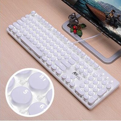 104 Keys Retro Steam Punk Gaming White Light Mechanical Keyboard Round Keycap LED Illuminate Glowing Backlight USB Wired Gamer: 3 / Black Switch