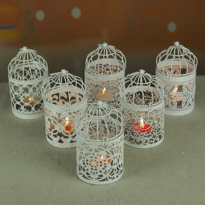 Hollow Holder Candlestick Tealight Hanging Lantern Bird Cage Vintage Wrought N18 20