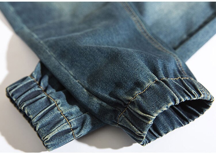 Streetwear Denim Stretch Elastic Waist Jeans Men Blue Cargo Harem Jeans Male Plus Size 5XL Joggers Korean Full Length Pants