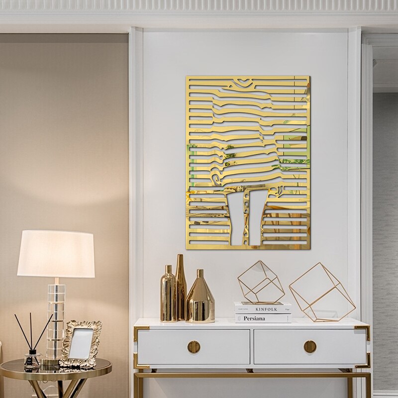3D Lijn Geometrische Muurstickers Schoonheid Meisje Acryl Muurtattoo Met Spiegel Effect Zelfklevende Vastklampt Voor Livingroom Home decor