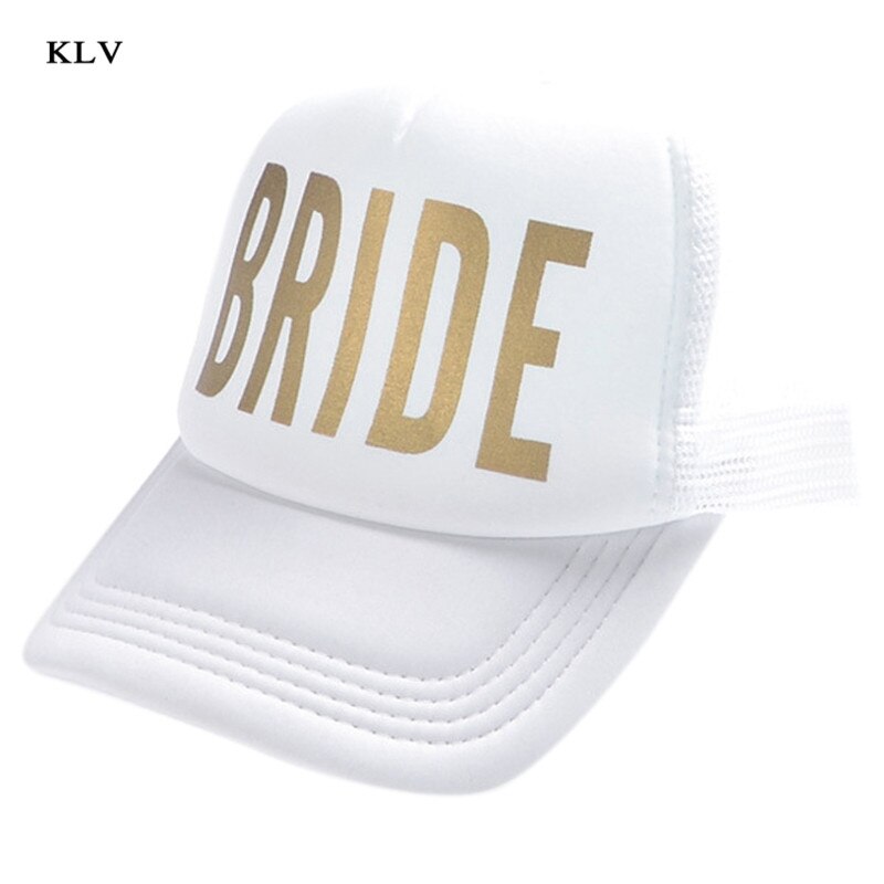 Bruden stamme snapback trucker mesh hat guld bogstaver pil bryllup baseball cap: Bruden hvid