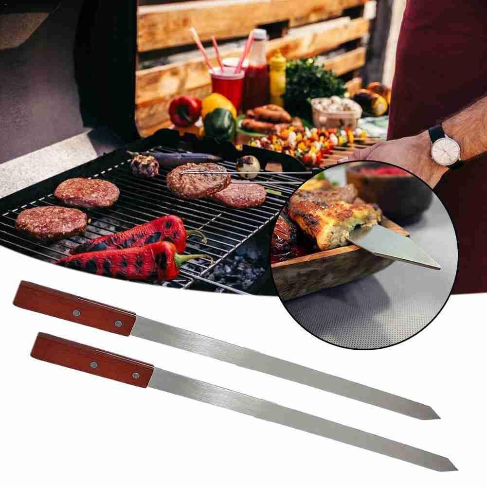 1PCS Skewer Barbecue Tool Mutton Sign Wooden Handle Barbecue Drill Round Steel Bbq Fork Barbeque Tools