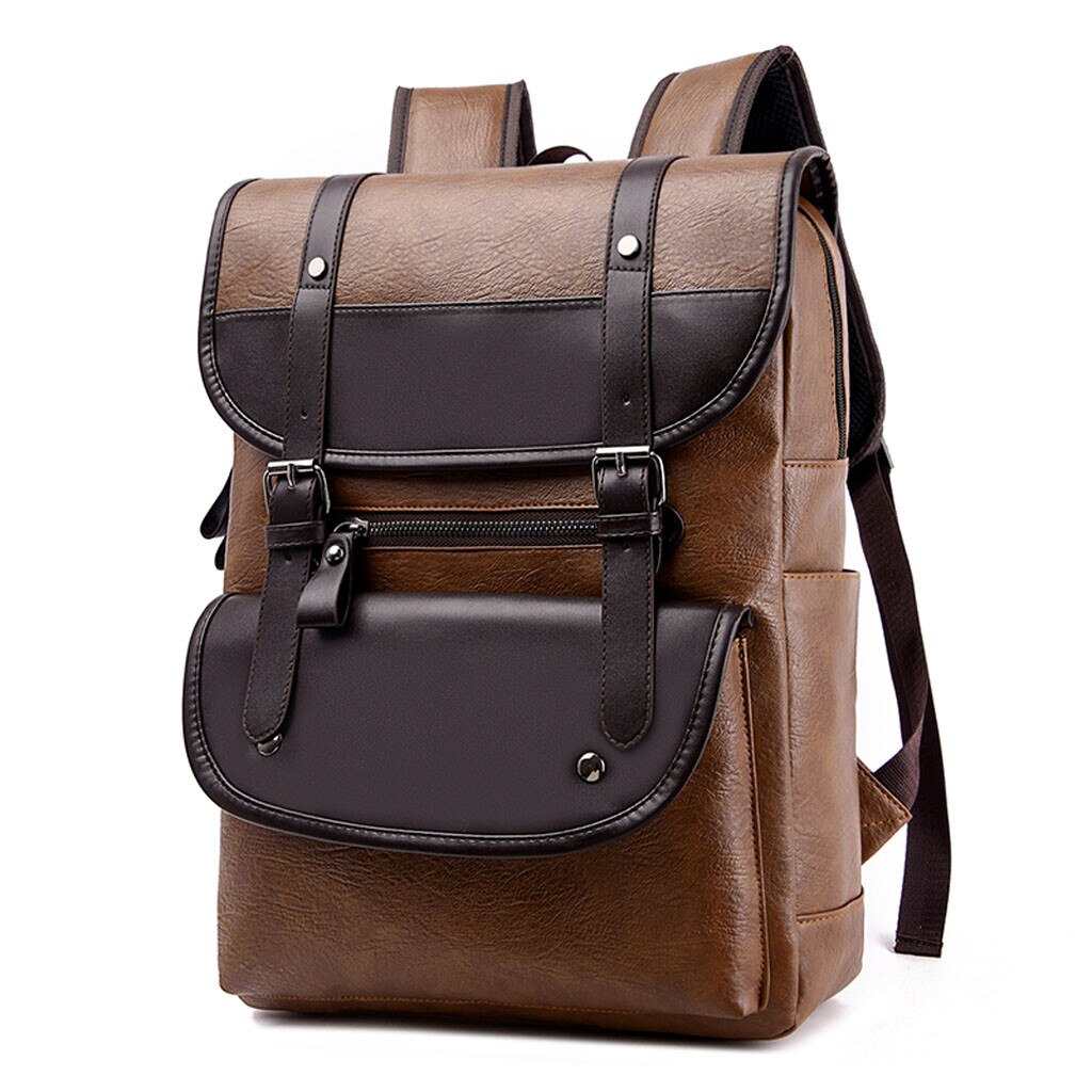 Leather Pu Backpack Men's Laptop Backpack Retro Unisex Student School Bag Multifunctional School Travel Waterproof Men's Bag