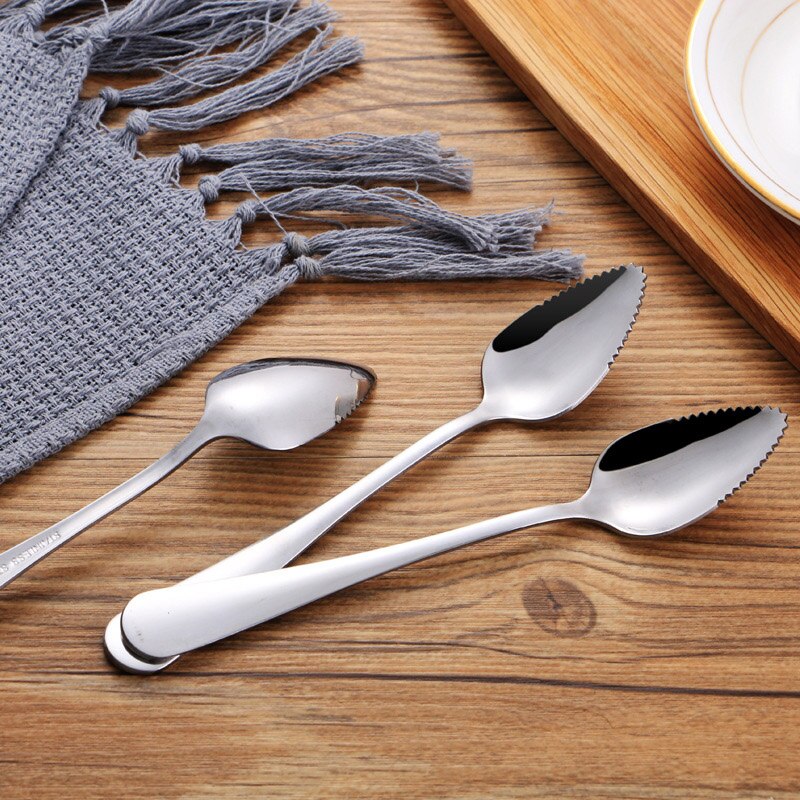Stainless Steel Grapefruit Scraper Spoon Serrated Sawtooth Edges Long Handle Kitchen SDF-SHIP