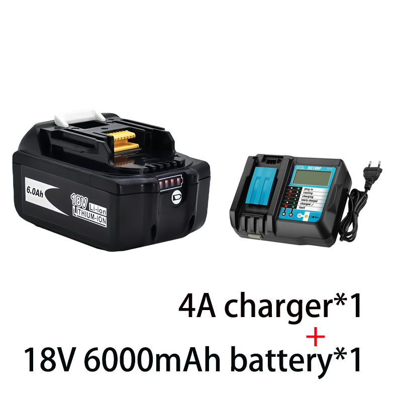 Do elektronarzędzi Makita 18V 6000mAh Akumulator z diodą LED Li-ion Zamiennik LXT BL1860B BL1860 BL1850 + 4A Ładowarka: Różowy