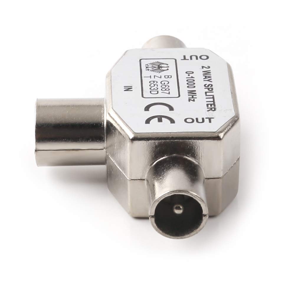 2 Way TV T Splitter Aerial Coaxial Cable Female to 2 Male Connector Adapter Coaxial Digital Signal Antenna Splitter