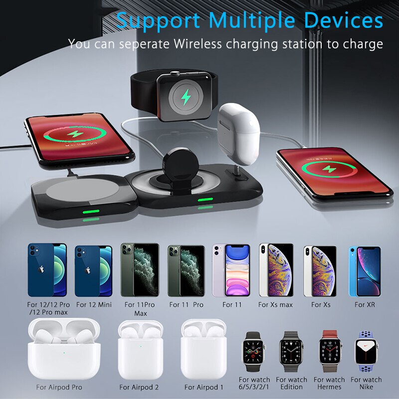 4 in 1 Qi Schnelle Drahtlose Ladestation Magnetische Drahtlose Ladegerät Mehrere Ladung Dock für iphone 12 Apfel Uhr Airpods Profi