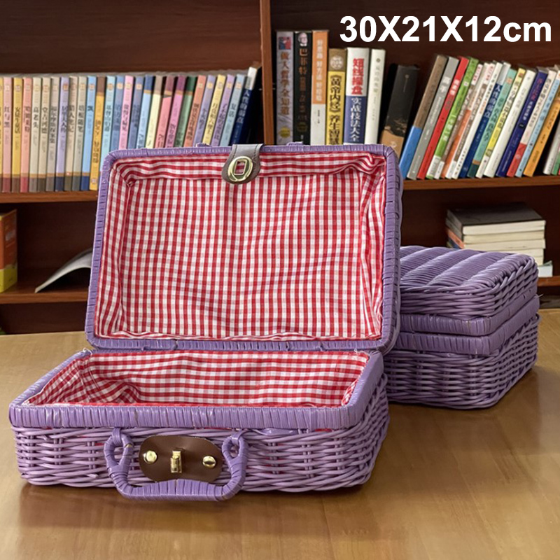 Étui de rangement tissé en rotin fait à la main, Vintage, Portable, étui de rangement tissé à la main, maquillage pique-nique voyage porte-bagages valise, boîte d'organisation d'articles divers