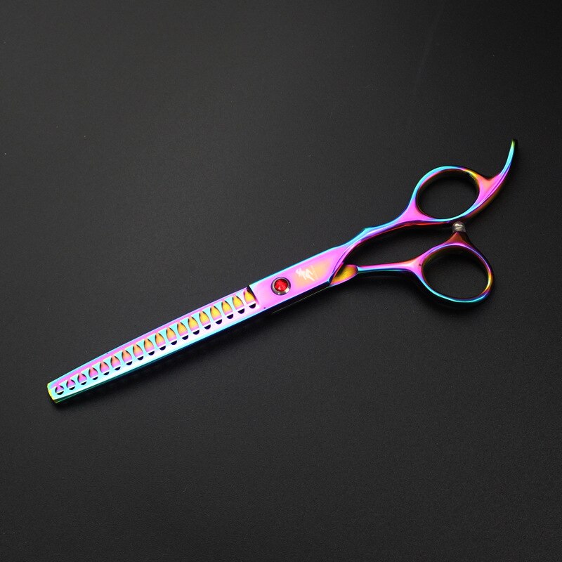 7 Inch Dog Grooming Scissors Safety Round Tip Pet Scissors Dog Shear Hair Cutting Thinning Curved Scissors: Rainbow  YT-701LT