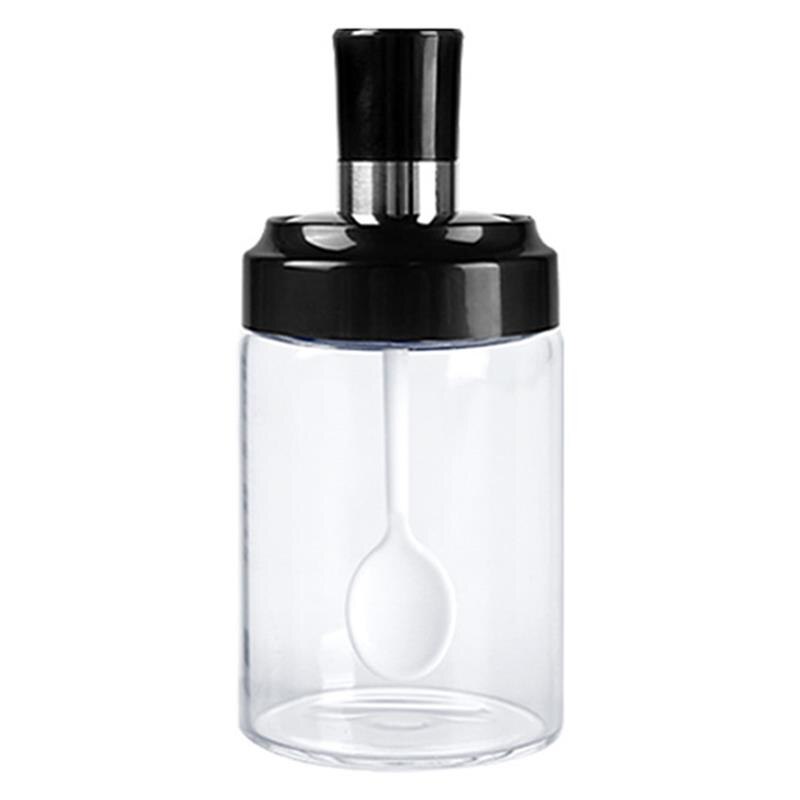 Glas Kruiden Tank Keuken Clear Spice Flessen Peper Lepel Kruiden Potten Olie Borstel Honing Dispenser Voedsel Opslag Container: Black  Clear 1