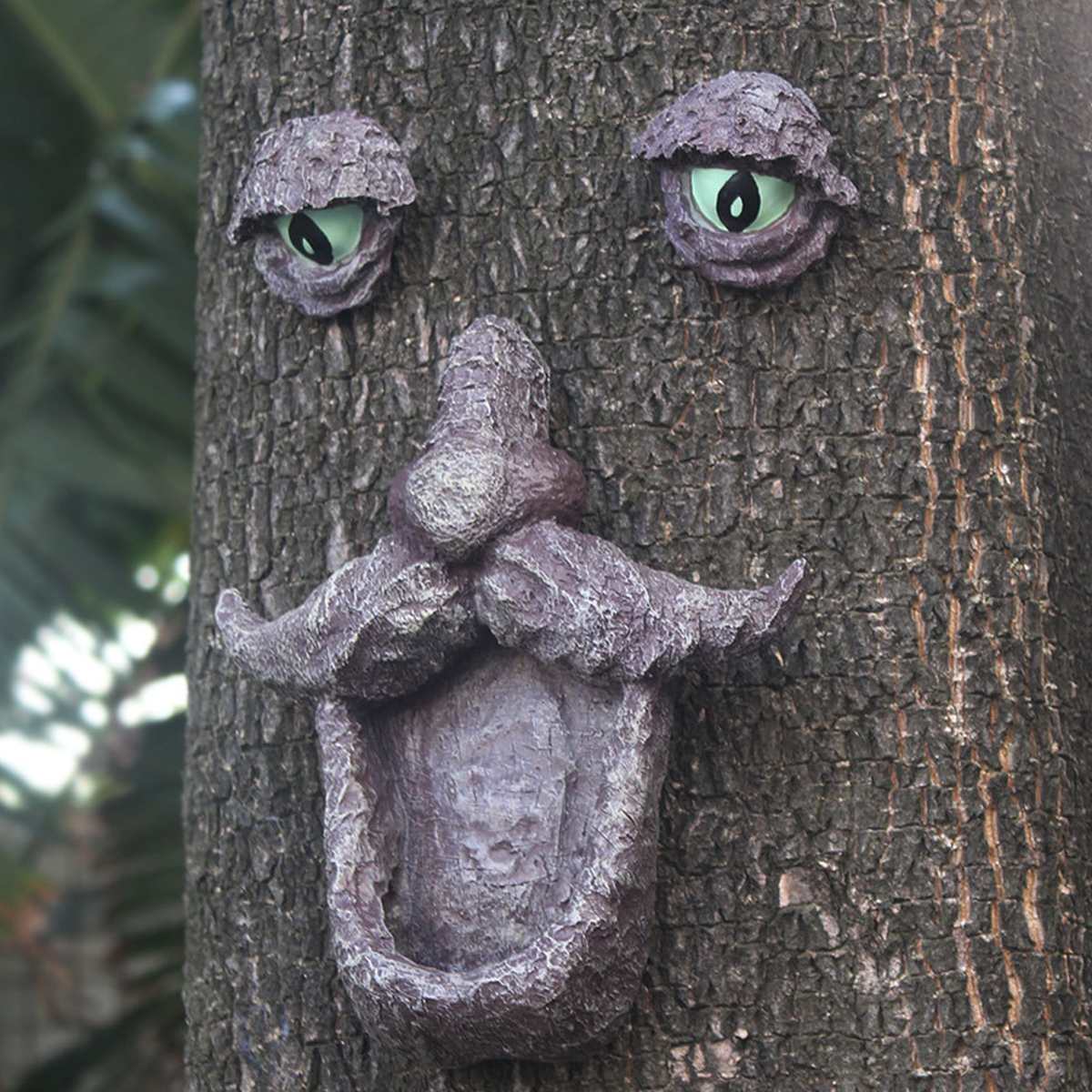 Udendørs dekoration harpiks statue træ vedhæng skulptur 5 stil til hjemmearbejde champignon mænd smilende ansigt haven dekoration