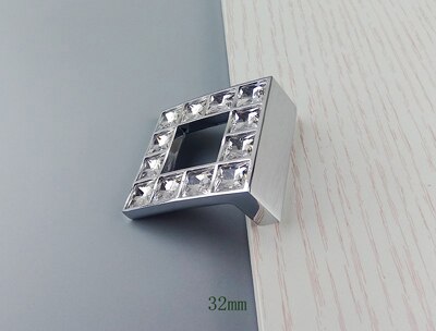 Tirador de mueble de diamantes de cristal Real, herrajes de puerta corredera, Tiradores para cajón o armario, gabinetes de cocina, tiradores de tirador de armario: 32mm