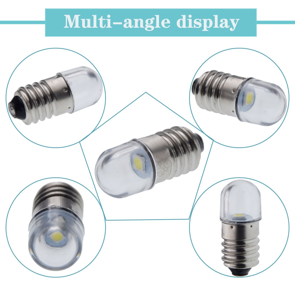 Ampoule LED E10 3V 6V 12V 24V, blanc 2835, 4 pièces, vis miniature, lampe de remplacement, torche pour vélo, bricolage