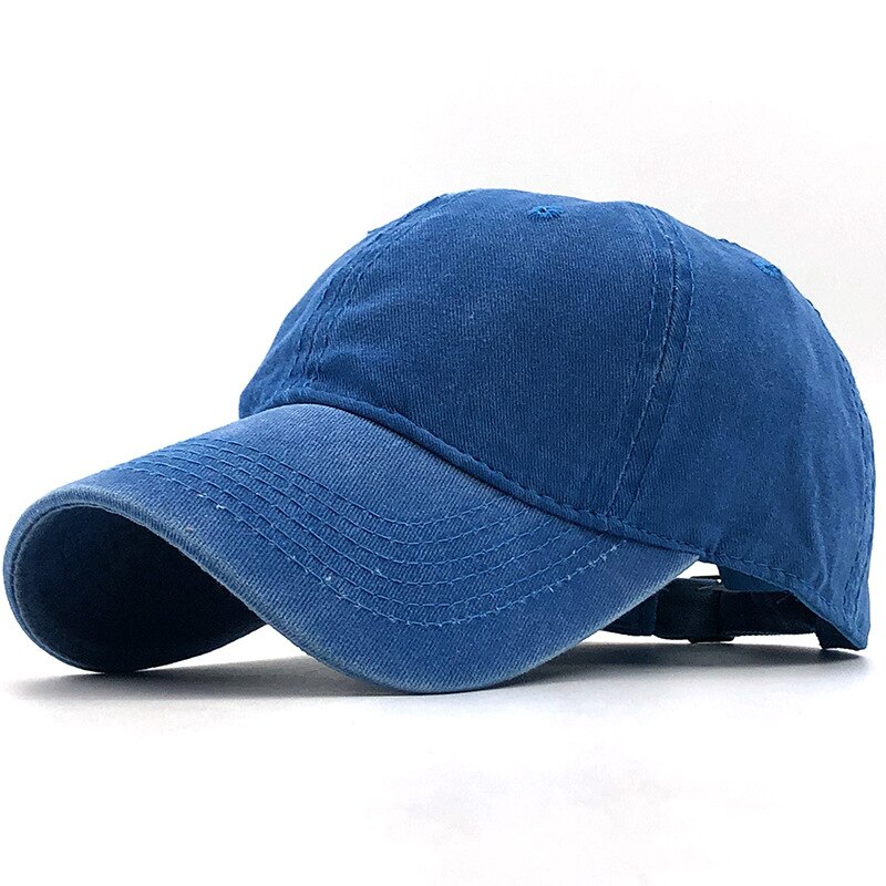 Simple Washed Cotton Adjustable Solid color Baseball Cap Unisex couple cap Leisure dad Hat fishing Snapback cap 17 Color: blue