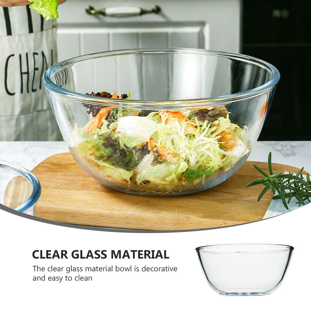 1Pcs Transparent Salad Bowl Noodle Bowl Salad Mixing Bowl Kitchen Glass Bowl Food Serving Bowl for Decoration Home