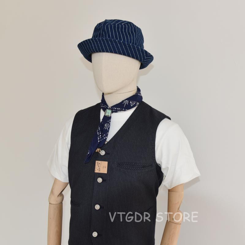 Bob Dong Jahrgang Wabash Streifen Indigo Eimer Hüte Arbeitskleidung Eisenbahn Kappen unisex
