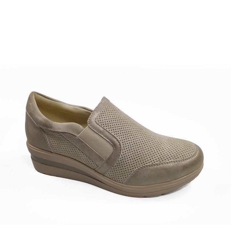 Fujin sneakers dames herfst winter ronde neus instappers ademend dikke onderkant vrijetijdsschoenen effen naaien damesschoenen: Beige / 7