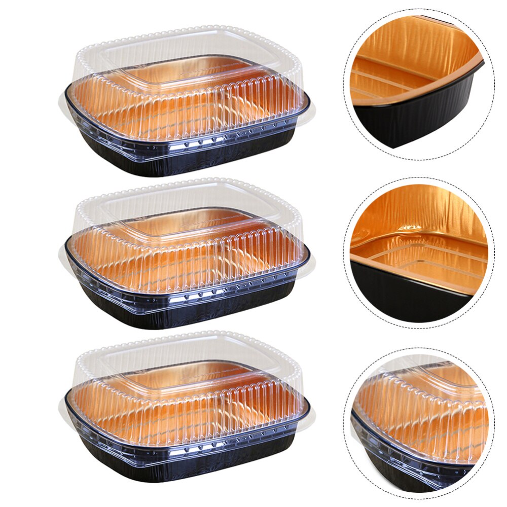 3 Sets Japanese Food High-end Disposable Plate (770ml+Transparent Lid)