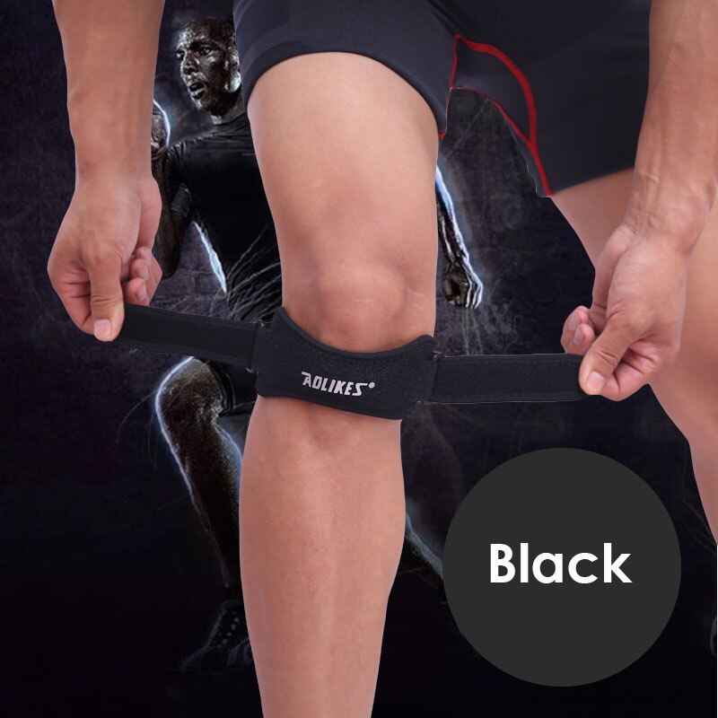 Aolikes sport dobbeltvirkende knæbånd støttebånd knæbøjlebeskyttelse smertelindring patella senebetændelse sundhed: Sort