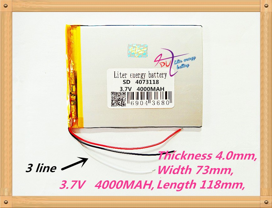 3 linea 4073118 3.7 V 4000 mah Ai Polimeri di Litio Li-Po Batteria Ricaricabile Per Il GPS DVD PAD e-book tablet banca di potere del pc video